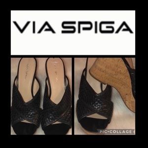 Via Spiga Black leather cork wedges Sz 8
